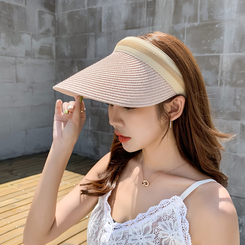 여자 헬렌 라탄 여름 여성 썬캡 밀짚 선캡 햇빛 가림 모자 가리는 창 챙 큰모자 가리개 - 상세 이미지 2