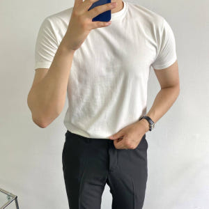 마른근육을위한 남자머슬핏반팔 목안늘어나는티 안비치는 비침없는 흰티 어깨넓... 착용 후기 | 사이즈/핏 총정리 - 상품 이미지 2