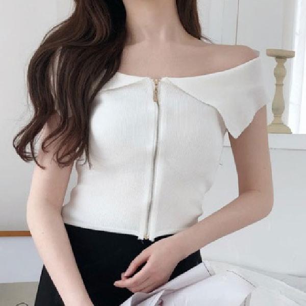 여성 쫄티 목넓은 세미 크롭 티셔츠 블랙 흰 색 반팔 무지 여름용 냉장고 쿨 쿨링 원색 - 상세 이미지 2