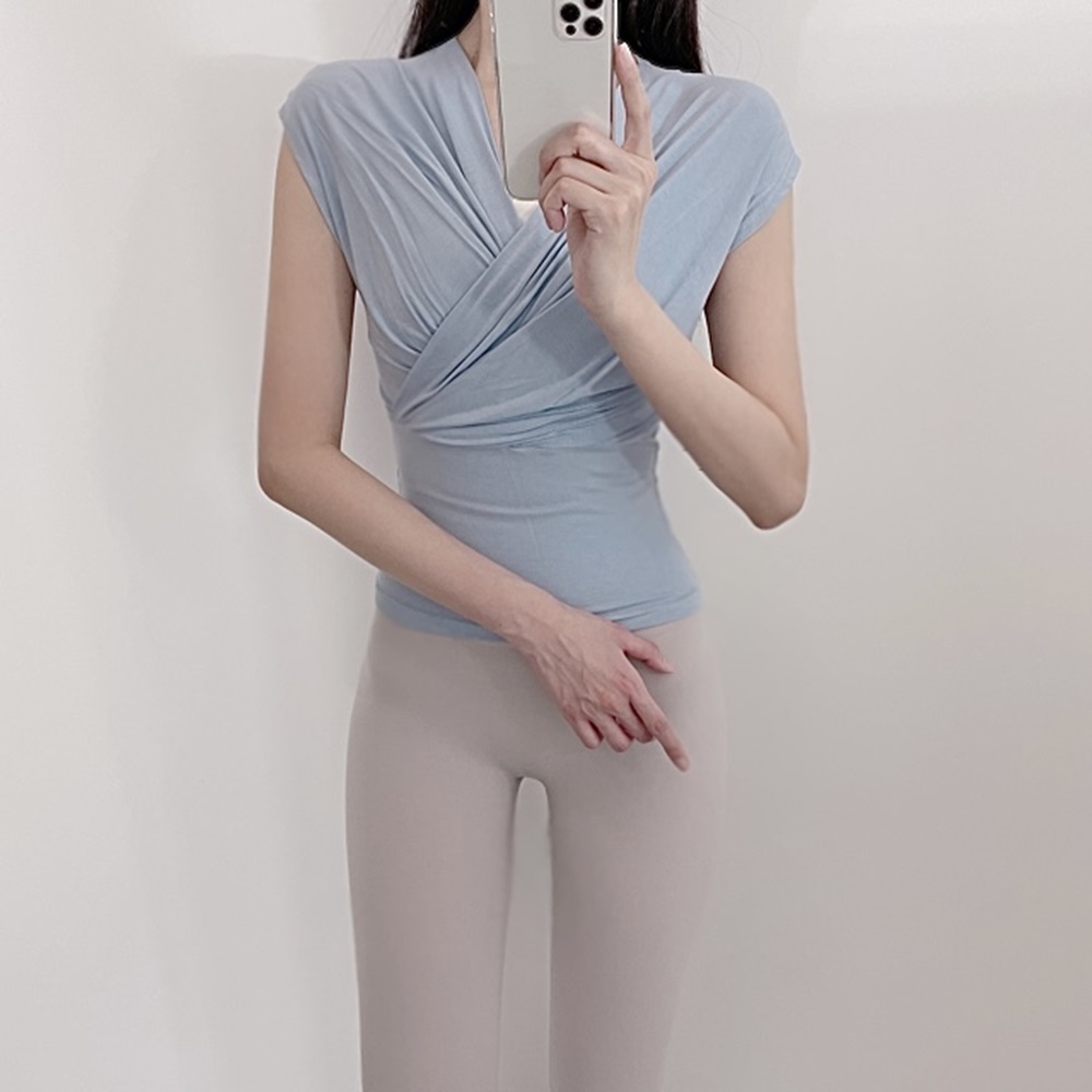 로라벨 굿 플레인 반팔 필라테스복 요가 커버업 크롭 탑 옷 폴웨어 운동복 티 여자 상의 - 상세 이미지 3