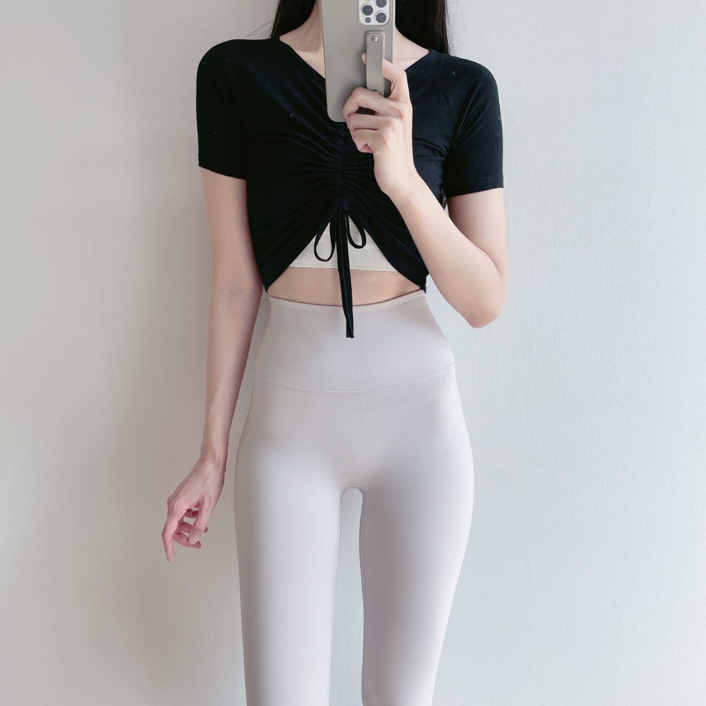 로라벨 릴리 셔링 반팔 필라테스복 요가복 필라테스 상의 옷 커버업 운동복 탑 요가 크롭 - 상세 이미지 3