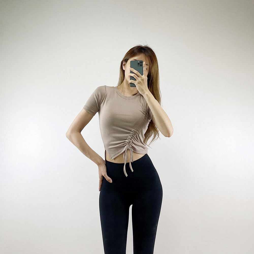 셔링 크롭 반팔 티셔츠 필라테스 운동복 요가복 필라테스복 상의 - 상세 이미지 5