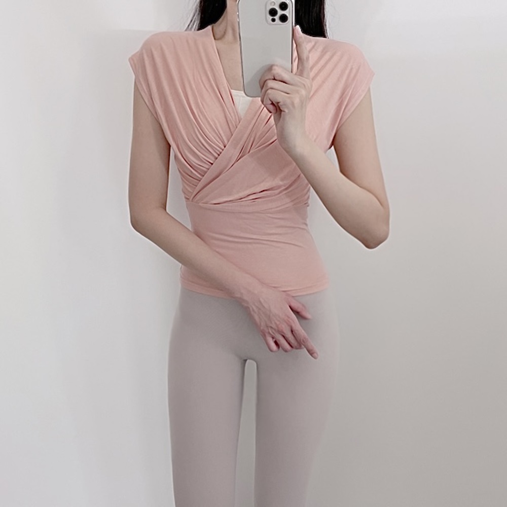 로라벨 굿 플레인 반팔 필라테스복 요가 커버업 크롭 탑 옷 폴웨어 운동복 티 여자 상의 - 상세 이미지 2