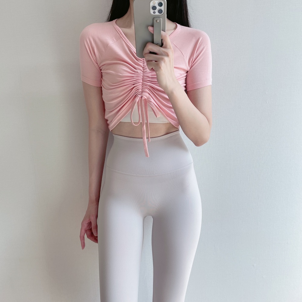 로라벨 릴리 셔링 반팔 필라테스복 요가복 필라테스 상의 옷 커버업 운동복 탑 요가 크롭 - 상세 이미지 4