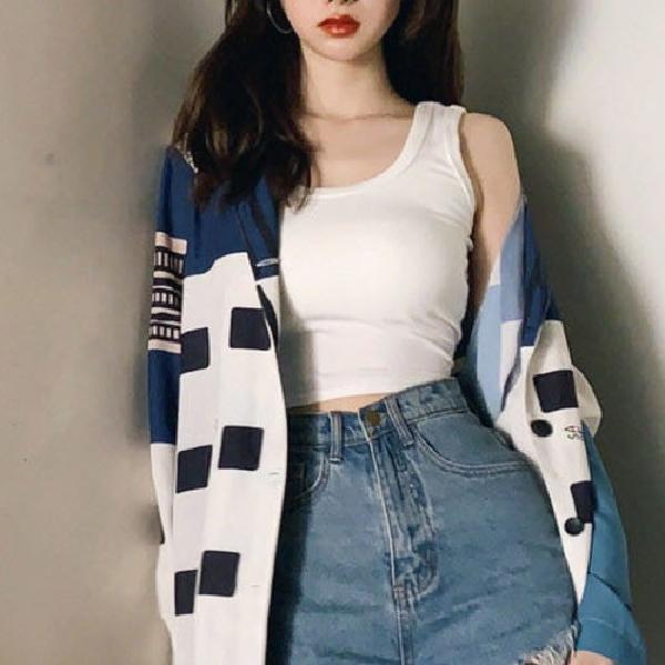 여성 여름용 티셔츠 블랙 화이트 무지 쫄티 민소매 나시 크롭 화이트 흰 색 운동 러닝 - 상품 이미지