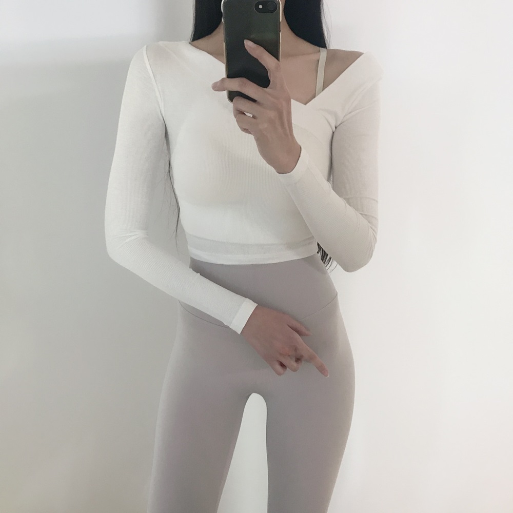 로라벨 원숄더 여성 필라테스 복 요가 커버업 크롭 탑 옷 운동복 숏 티 헬스 복장 상의 - 상세 이미지 2