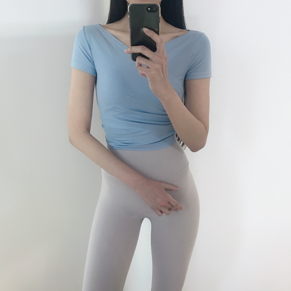 로라벨 메쉬 반팔 여성 필라테스 복 요가 커버업 크롭 탑 옷 운동복 티 예쁜 복장 상의 - 상세 이미지 4
