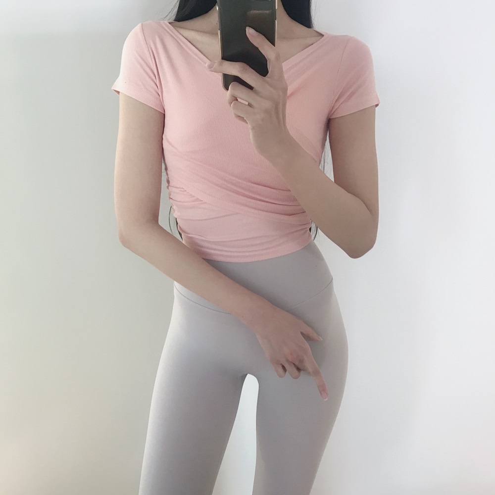 로라벨 메쉬 반팔 여성 필라테스 복 요가 커버업 크롭 탑 옷 운동복 티 예쁜 복장 상의 - 상세 이미지 2