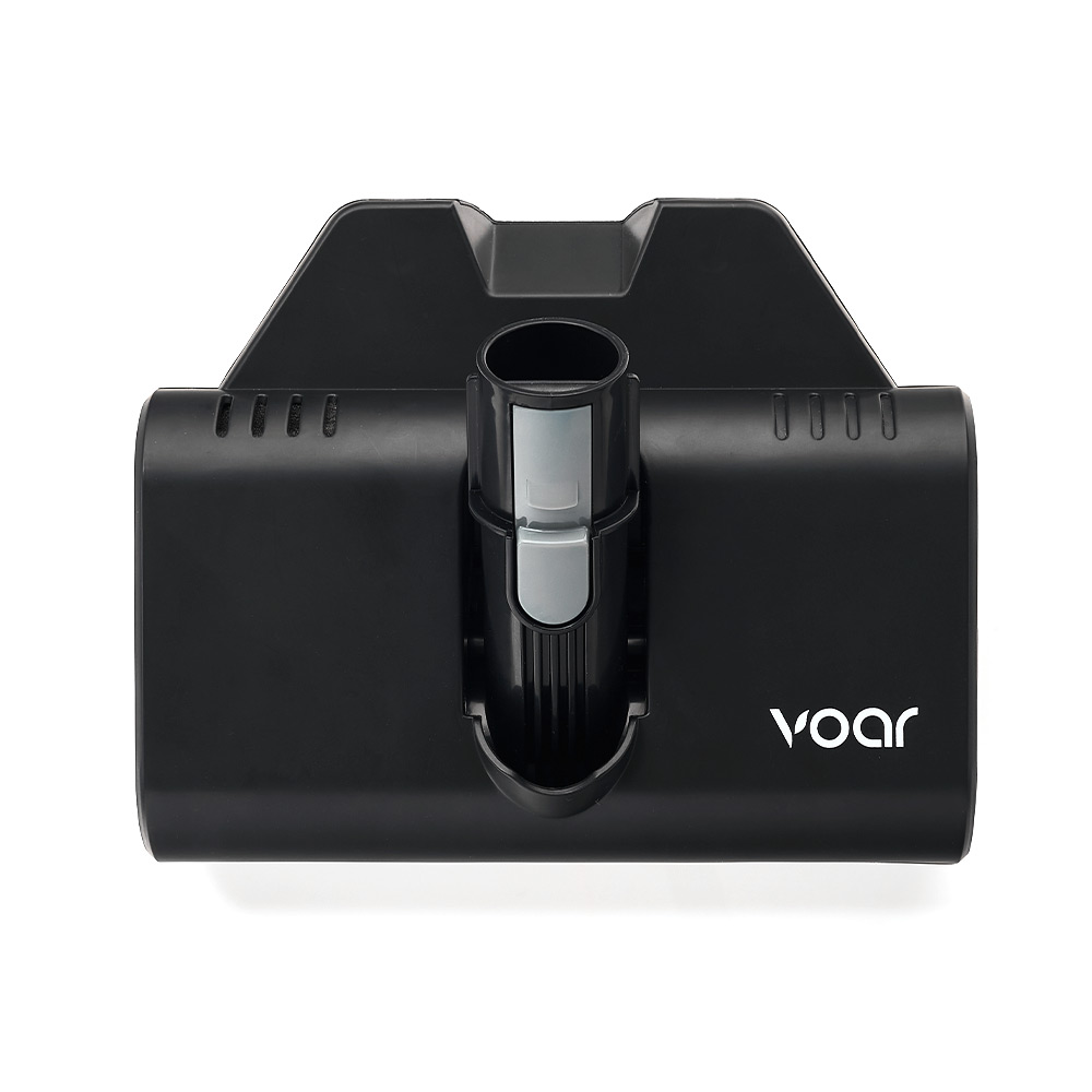 검은색 몸체에 voar 브랜드 로고가 표시된 보아르 포스B35 UV침구브러시의 전면 정면도