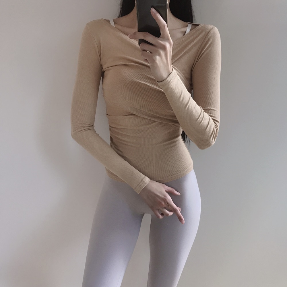 로라벨 메쉬 노크롭 여성 필라테스 복 요가 커버업 탑 옷 운동복 티 예쁜 헬스 복장 상의 - 상세 이미지 4