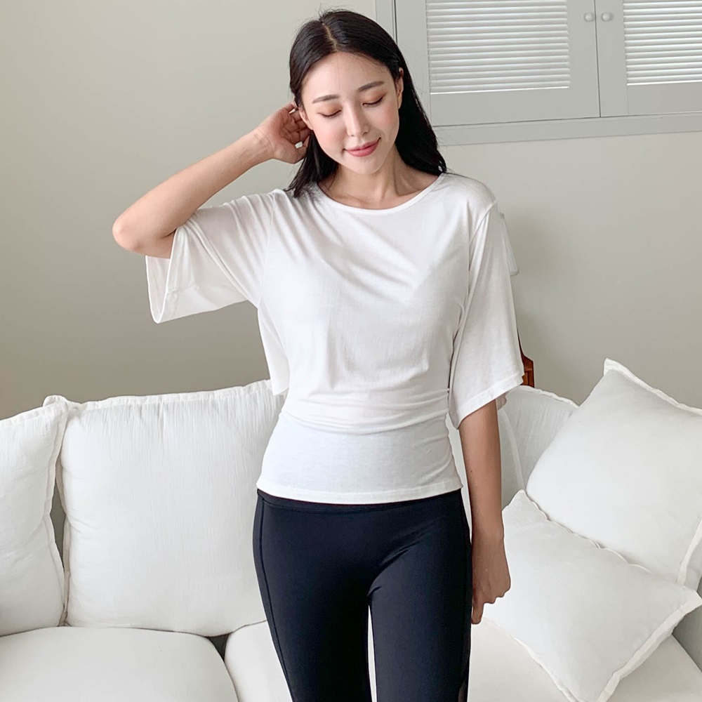 로라벨 하겐 리본 반팔 필라테스복 요가복 필라테스 상의 옷 커버업 운동복 탑 요가 크롭 - 상세 이미지 2
