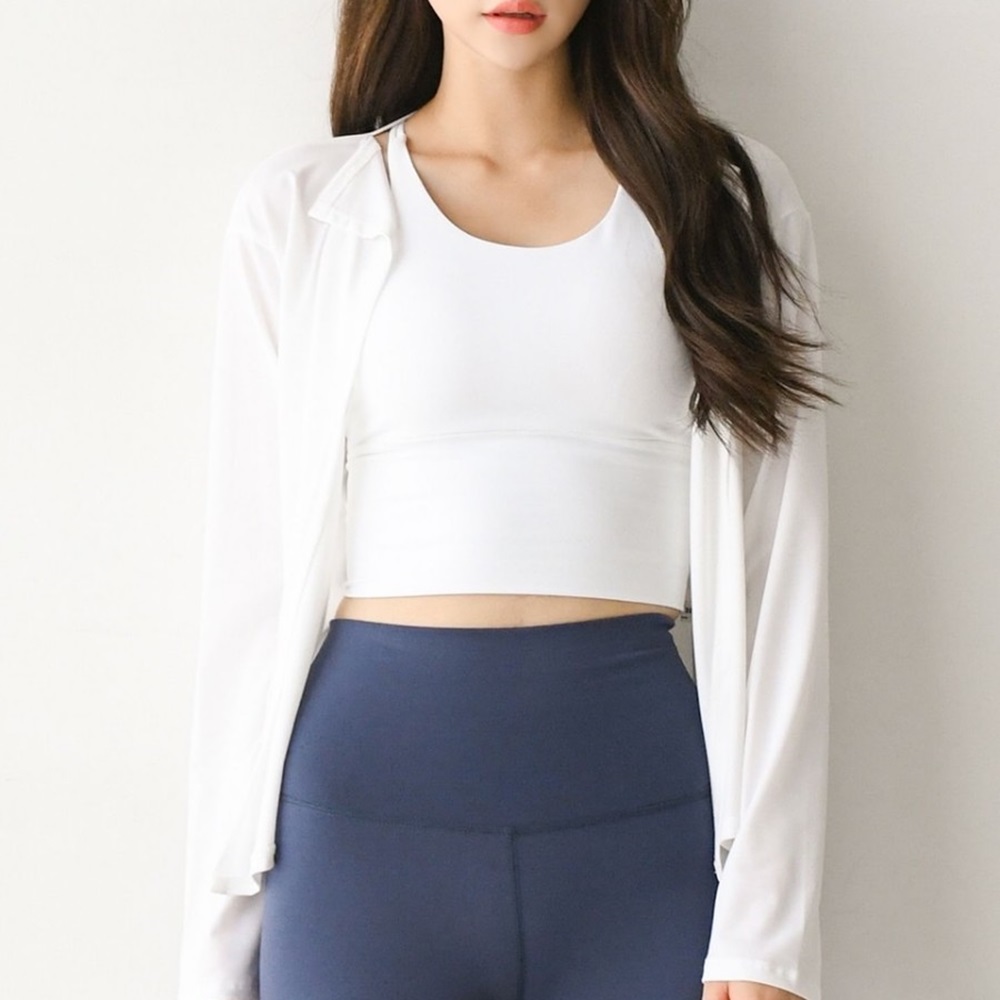 로라벨 심플 가디건 롱 숏 필라테스복 요가 힙 커버업 탑 옷 폴웨어 여성 운동복 티 - 상세 이미지 2