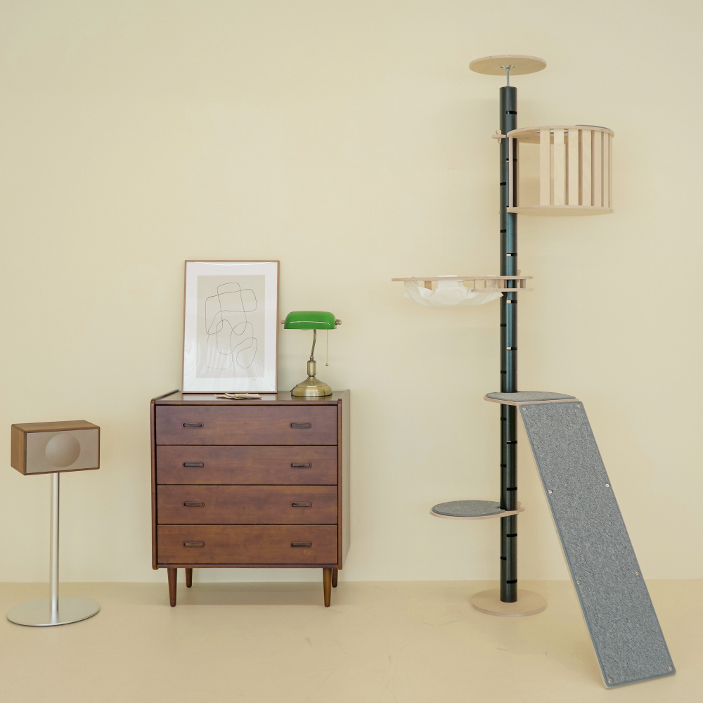 캣돌 고양이 파스텔 스틸 화이트 먼치킨 원목 캣폴 캣타워