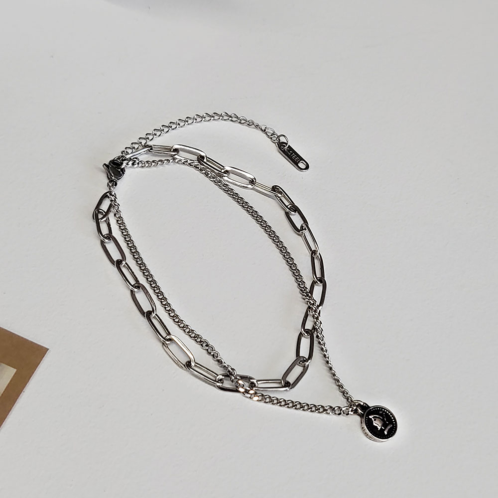 써지컬 두줄 체인 코인 엔틱 발찌