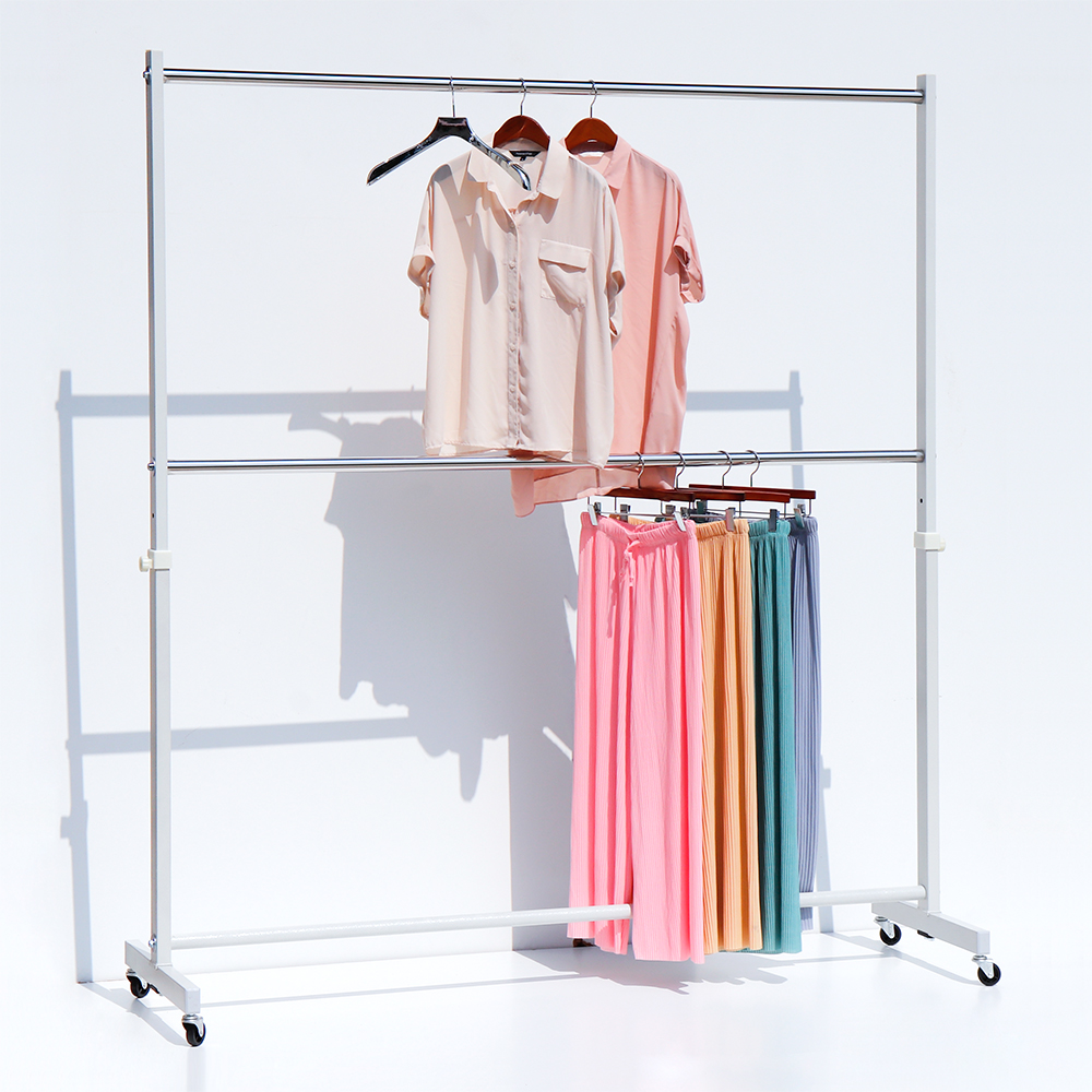 지엔 대형 옷가게 매장용 헹거 코트 원피스 와이드 철제 스탠드 옷걸이 이동식 2단행거