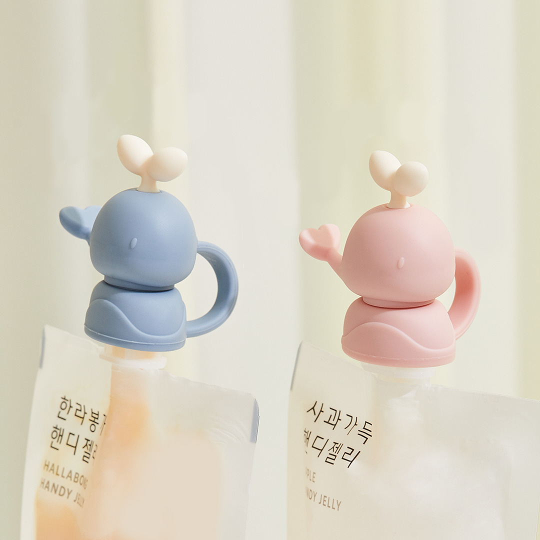 퍼기 유아 이유식 파우치토퍼 음료 흘림방지 고래캡 핑크 민트 2p