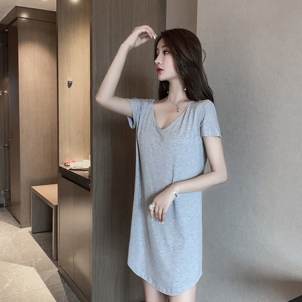 여성 면 백리스 원피스 잠옷 루즈핏 홈웨어 - 상세 이미지 3
