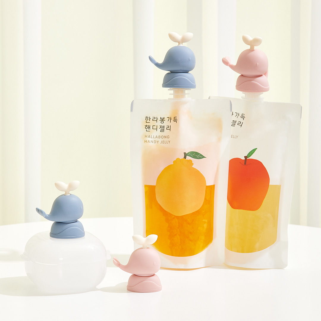 퍼기 유아 이유식 파우치토퍼 음료 흘림방지 고래캡 핑크 민트 2p