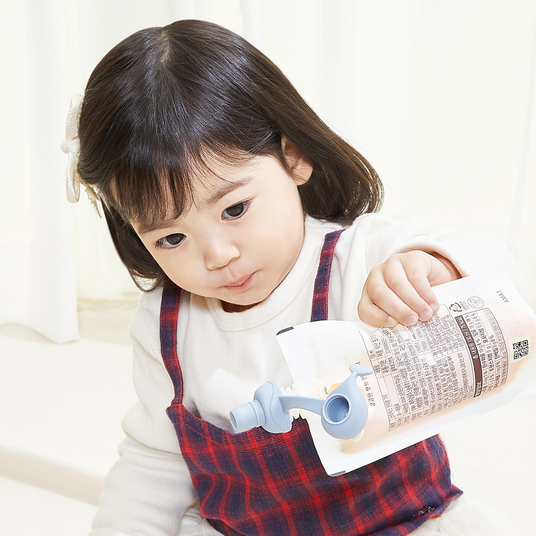 퍼기 유아 이유식 파우치토퍼 음료 흘림방지 고래캡 핑크 민트 2p