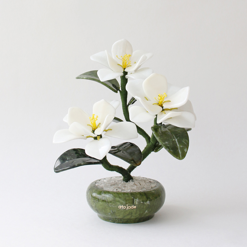 아토제이드 천연 옥꽃 매그놀리아 3송이 화이트 /승진선물 옥화분 승진화분 승진난 입사선물 취임 영전 축하화환 옥화 개업화분 옥으로만든꽃 제품 이미지
