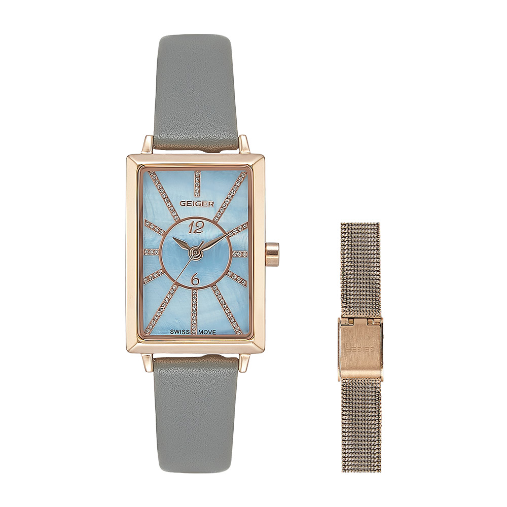 이유리 착용 가이거 큐빅라인 워치 매쉬밴드 세트 GE8036 가죽 손목