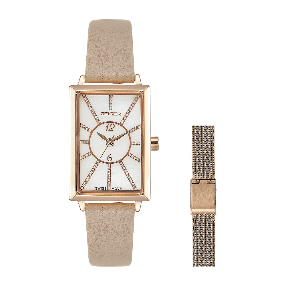 이유리 착용 가이거 큐빅라인 워치 매쉬밴드 세트 GE8036 가죽 손목