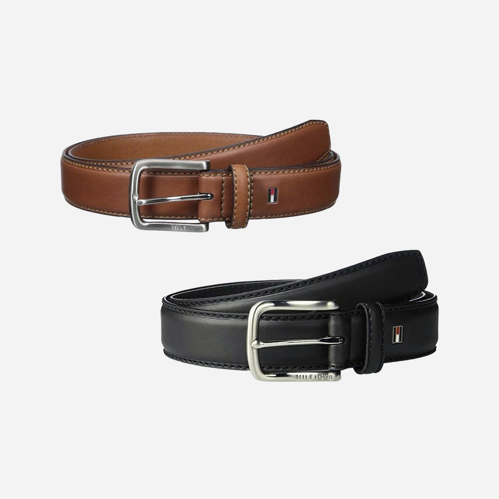 타미힐피거 시그니처 남성 가죽 벨트 브라운