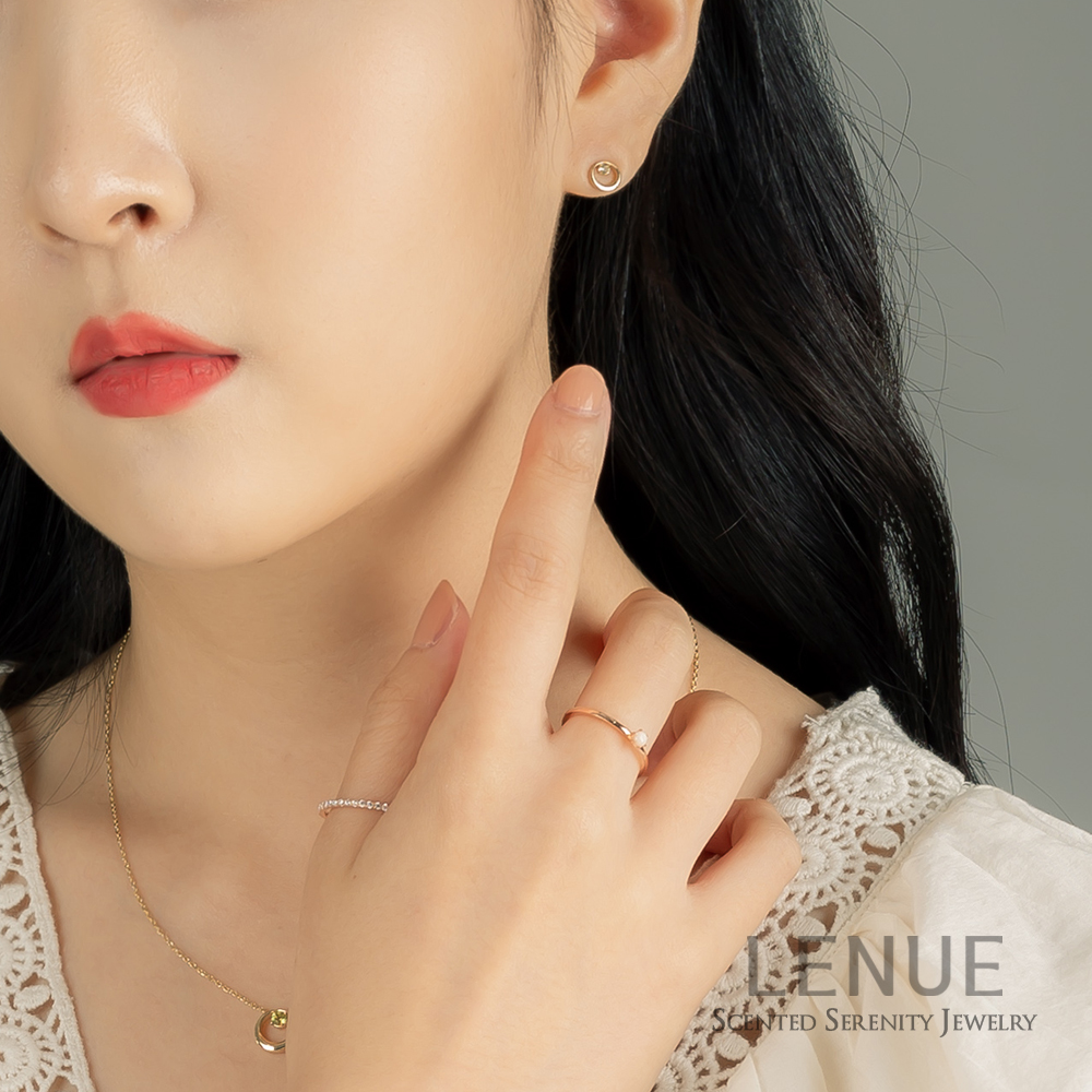 레뉴 탄생석 14K 골드 라운드 귀걸이 생일선물 천연 원석 보석 로즈 옐로우 화이트 이미지 6