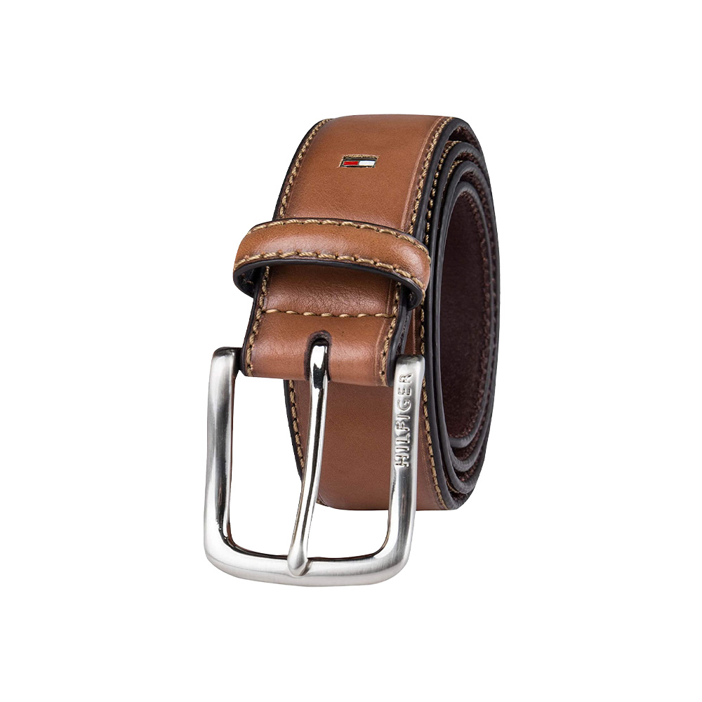 타미힐피거 시그니처 남성 가죽 벨트 브라운