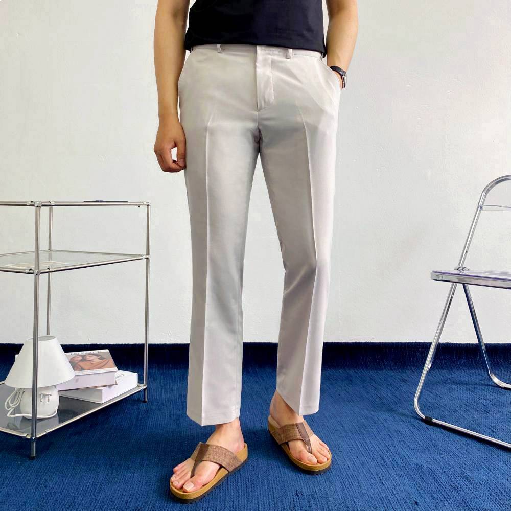 배가편한 남자 10부 슬랙스 링클프리 구김없는 기지바지 배바지 아이보리 - 상품 이미지