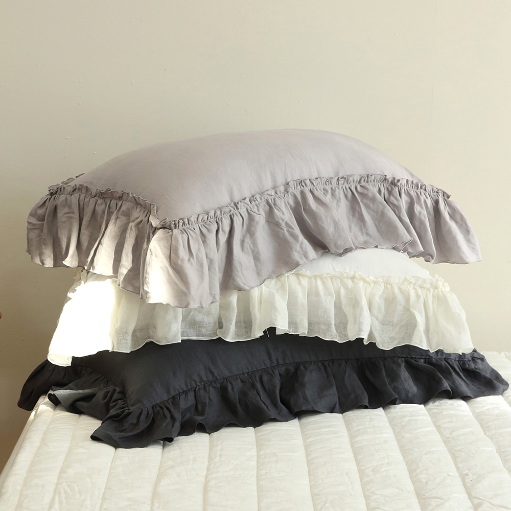 키웨스트 린넨 사면프릴 샴커버,베개커버 -화이트/그레이/차콜 85x55 - 상세 이미지 2