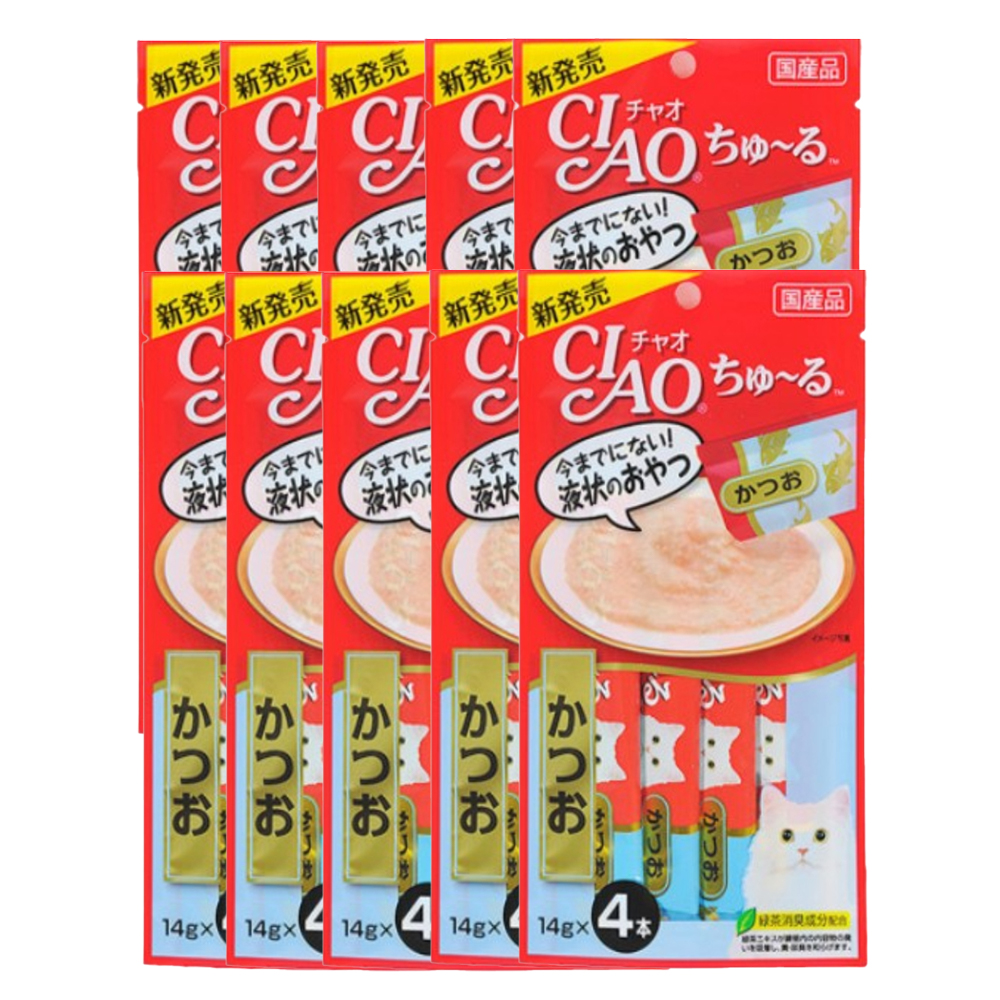 [최신생산] 이나바 챠오츄르 14gX4P 고양이 츄르간식 가다랑어, 56g, 10개 - 상품 이미지