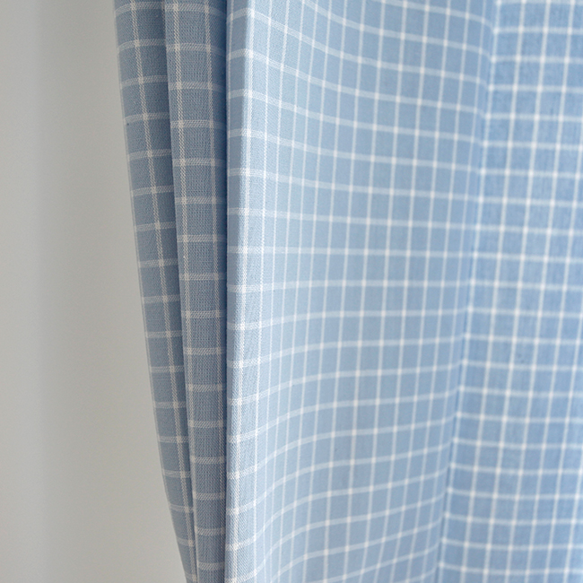 블루 빈티지 체크 커튼 아이방 유아 아기방