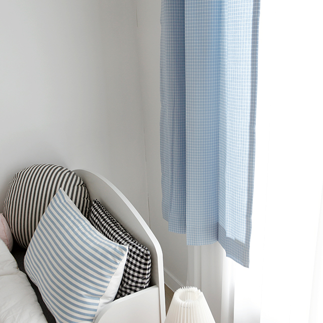 블루 빈티지 체크 커튼 아이방 유아 아기방