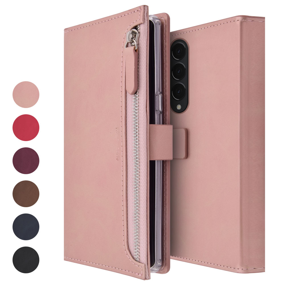 갤럭시 Z 폴드2 지갑형 다이어리 가죽 휴대폰 케이스 핑크 - 상품 이미지