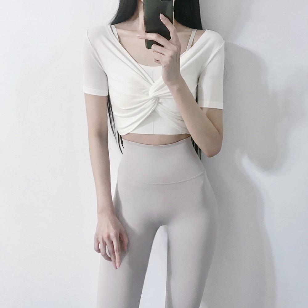 로라벨 실비아 반팔 필라테스 복 요가 커버업 크롭 탑 옷 폴웨어 운동복 티 여성 상의 - 상세 이미지 3