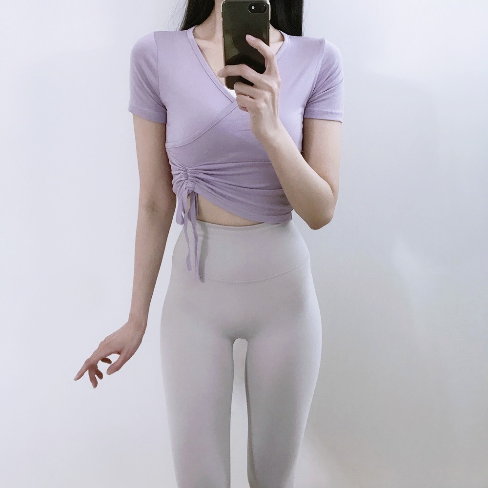 로라벨 반팔 캔디 필라테스복 요가 커버업 크롭 탑 옷 폴웨어 운동복 티 여성 복장 상의 - 상세 이미지 3