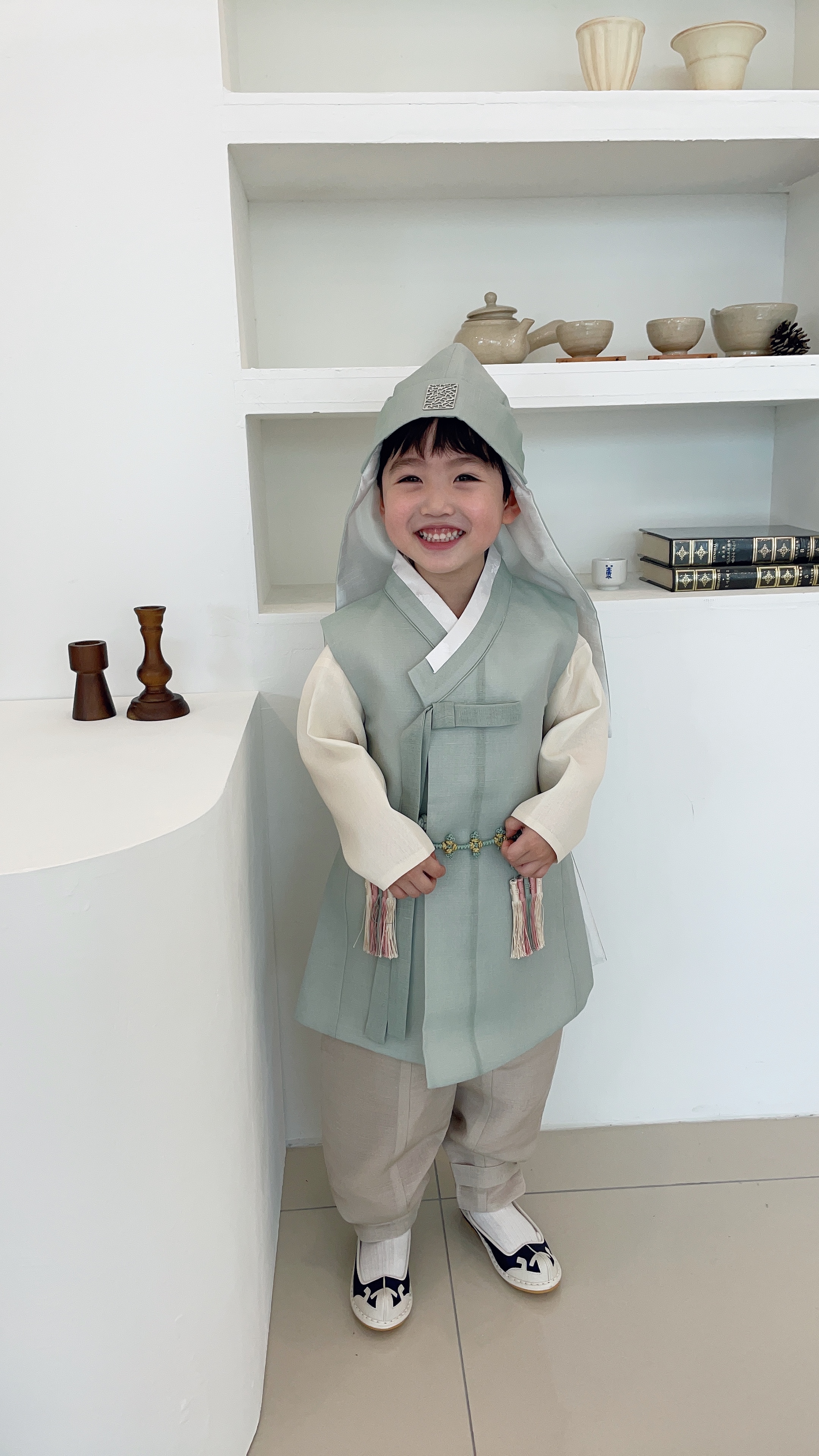 민한복 민트초코 프리미엄 고급 남아 어린이 돌 백일 아기 설빔 아동 전통 유아 한복 - 상품 이미지