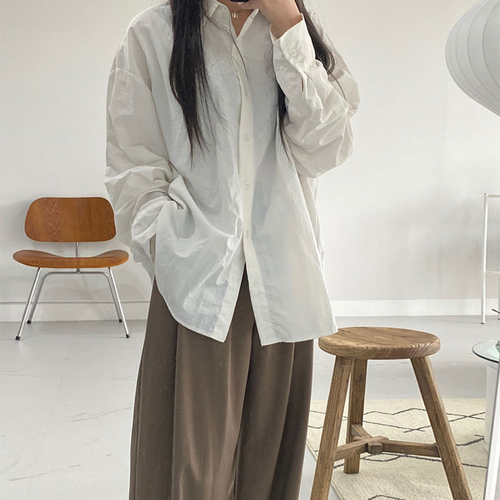 바람막이 셔츠 남방 오버핏 바스락 블라우스 긴팔 가을 흰 셔츠 3color - 상세 이미지 5
