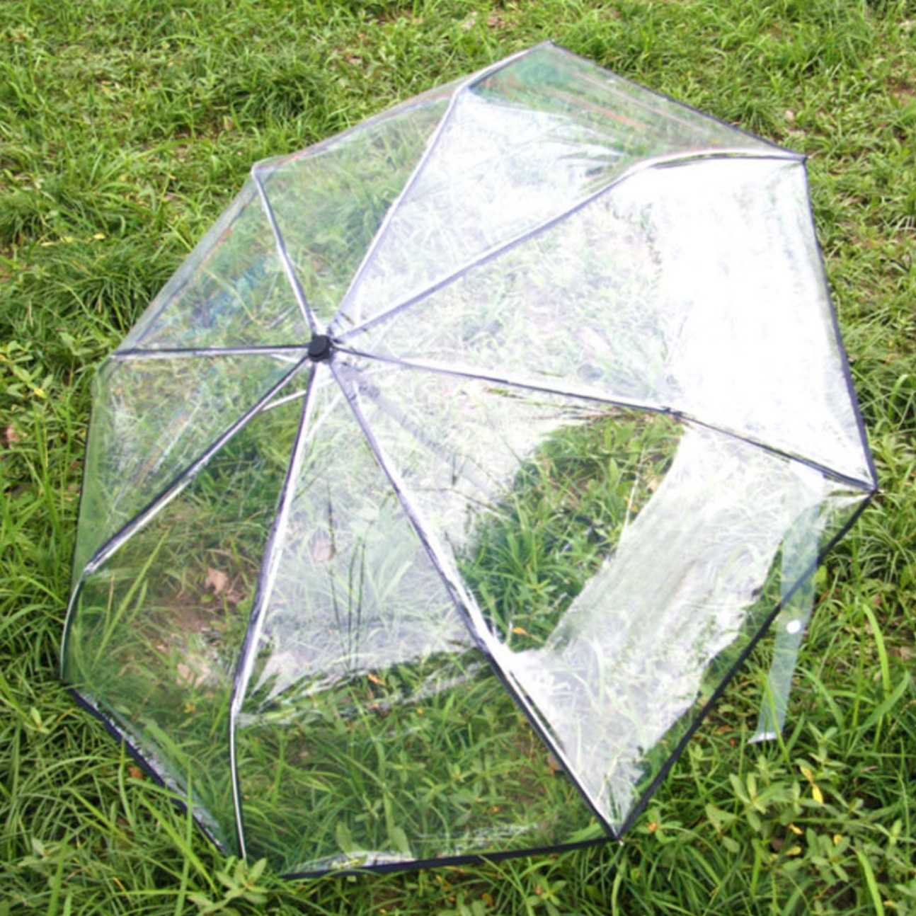 3단 투명 비닐 우산 앞이 보이는 호신용 작은우산 소형우산 기능성 양심 디자인 이색 핑크 - 상품 이미지