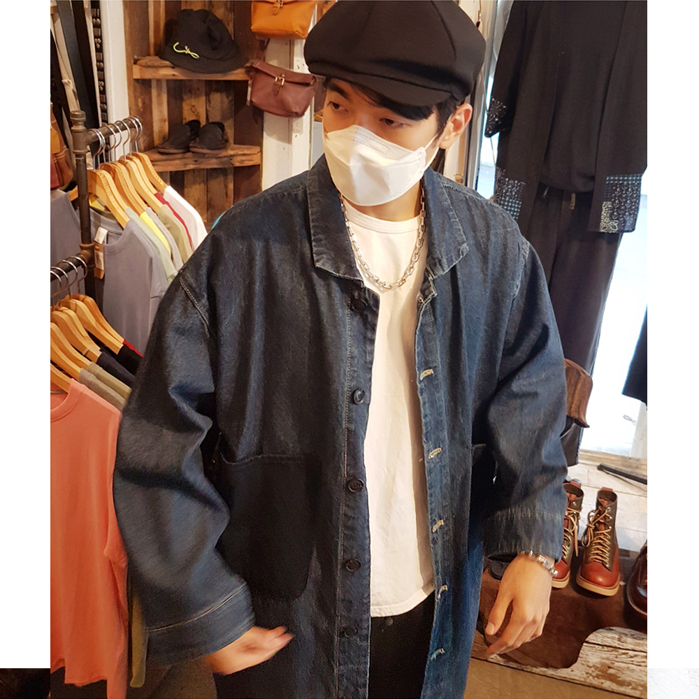 루즈핏 빅포켓 데님 청코트 캐주얼 오버핏 남자코트 - 상세 이미지 3