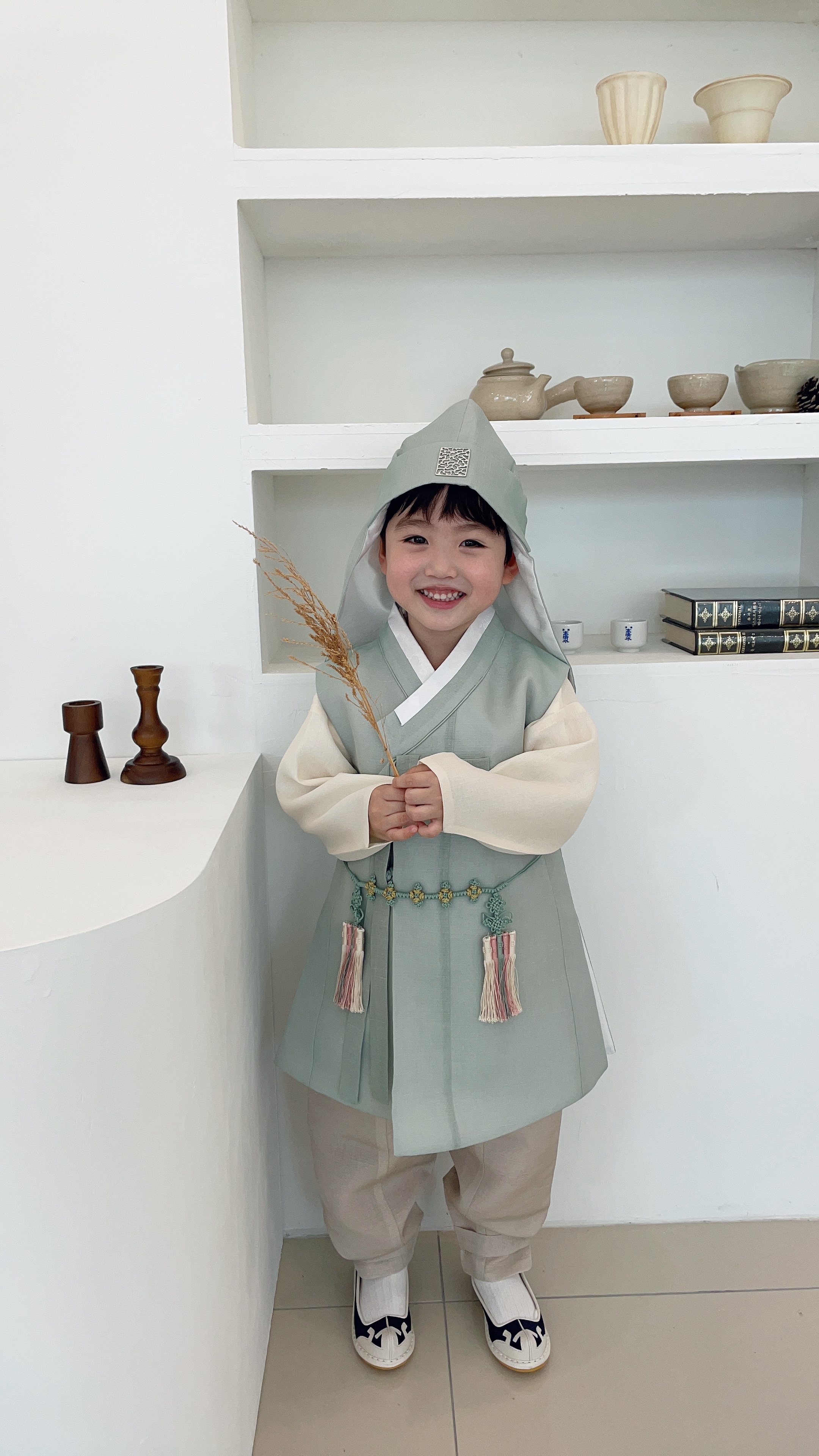 민한복 민트초코 프리미엄 고급 남아 어린이 돌 백일 아기 설빔 아동 전통 유아 한복 - 상세 이미지 2