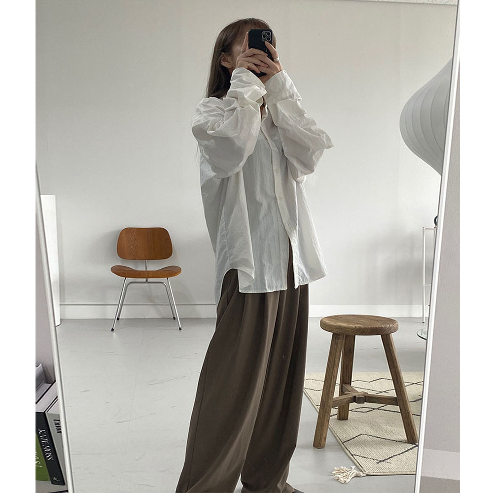바람막이 셔츠 남방 오버핏 바스락 블라우스 긴팔 가을 흰 셔츠 3color