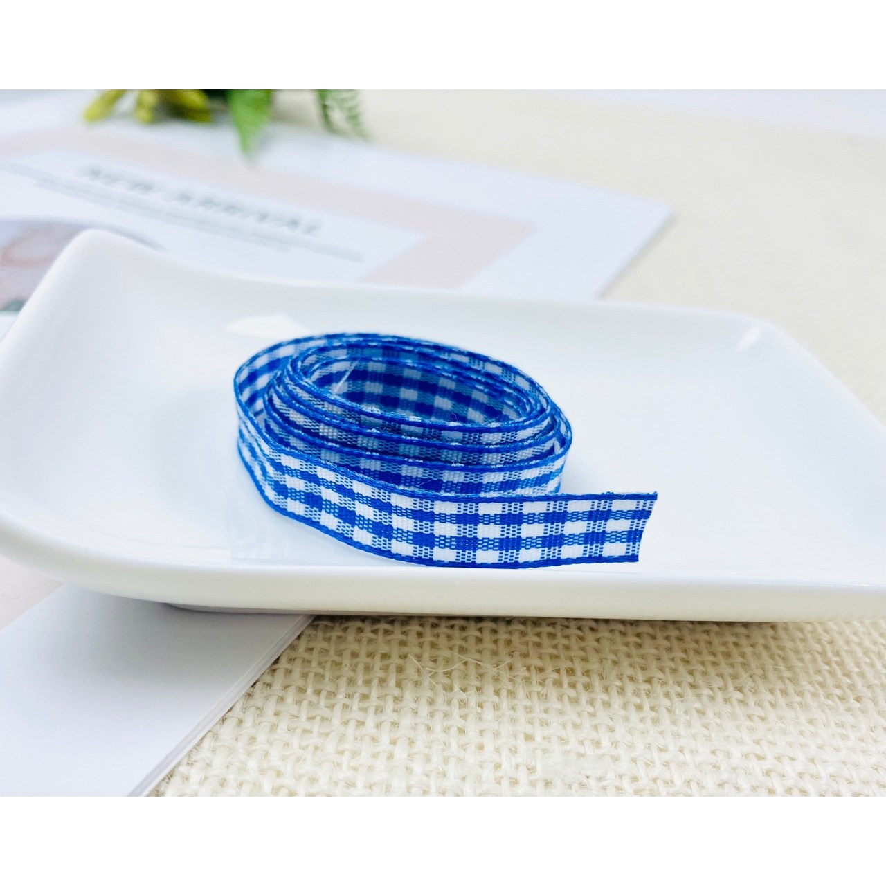 DIY) 1cm 깅엄체크 리본테이프 장식테이프 (5마) - 상세 이미지 4