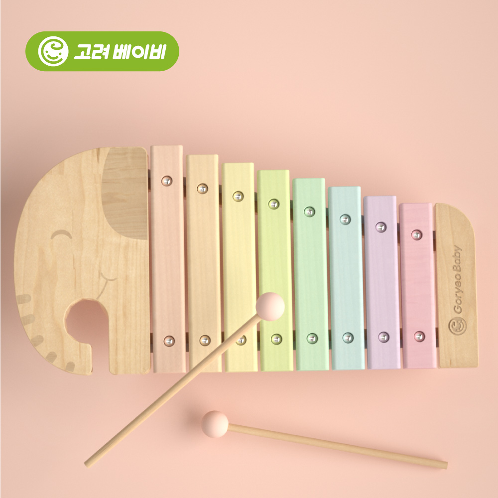 고려베이비 아기 유아 음악 악기놀이 우드 나무 고급 코끼리 원목 실로폰 교구 - 상세 이미지 2