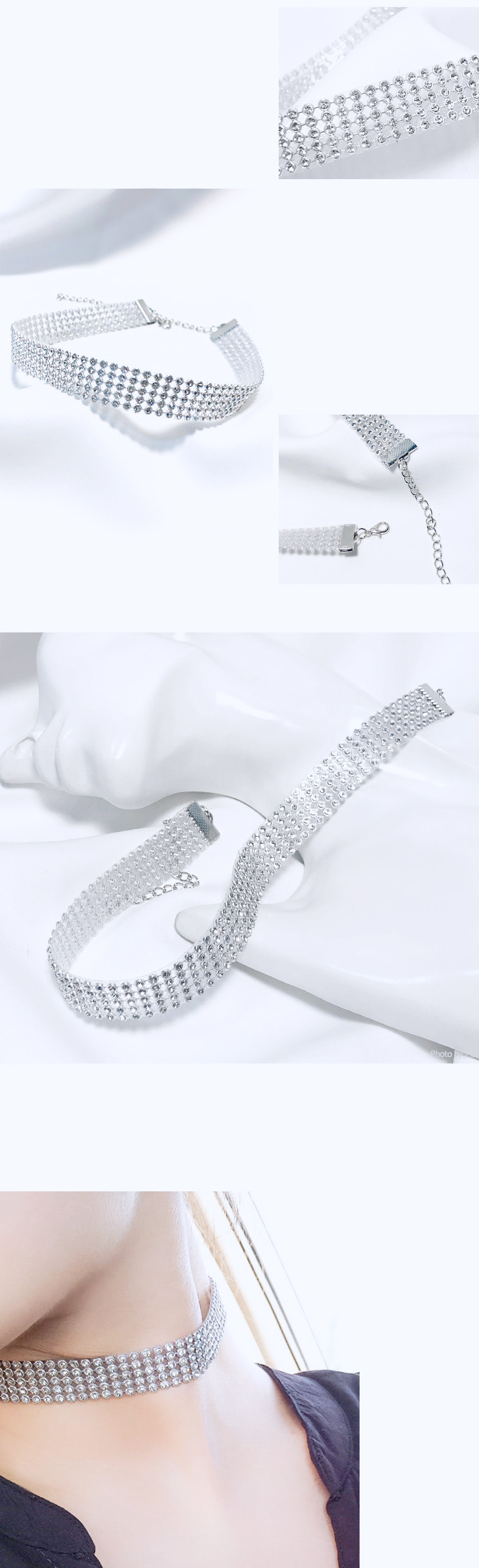 촬영 무대 파티 화려한 와이드 큐빅 초커 목걸이 상세 이미지 6