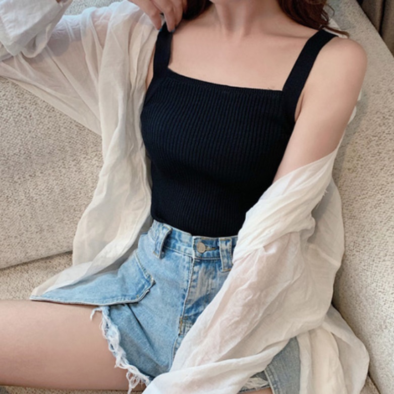 검은색 흰 색 나시 여자 운동 티셔츠 시원한 마라톤 이너 탑 여성 여름 면 베이직 골지 - 상세 이미지 3