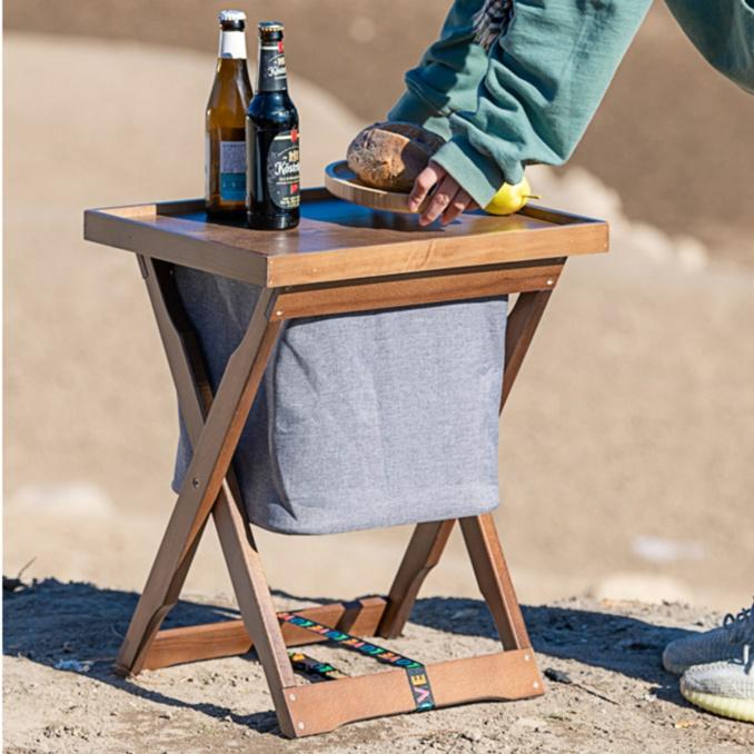 베란다홈캠핑 캠핑용 선반 폴딩 아이스 박스 받침대 거치대 조리대 쿨러 스탠드 뱀부 테이블
