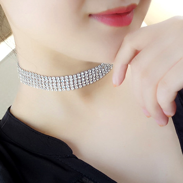 촬영 무대 파티 화려한 와이드 큐빅 초커 목걸이 상세 이미지 2