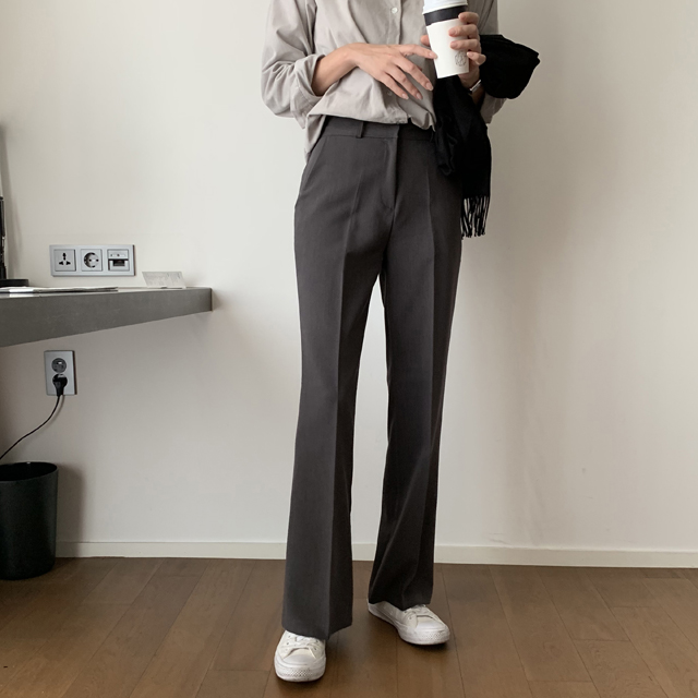 하이웨스트 부츠컷 와이드슬랙스 정장 세미 와이드팬츠 여성 기모바지 겨울 여자슬랙스 통바지
